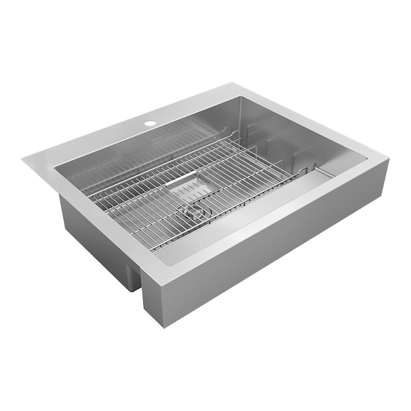 Elkay SS 32-7/8" x 27-1/4" x 9-5/8" 1-Hole Single Bwl Farmhouse Workstation Sink w/ 4-13/16" Deep Wrk Shlf ELDSSF33279DBG - main